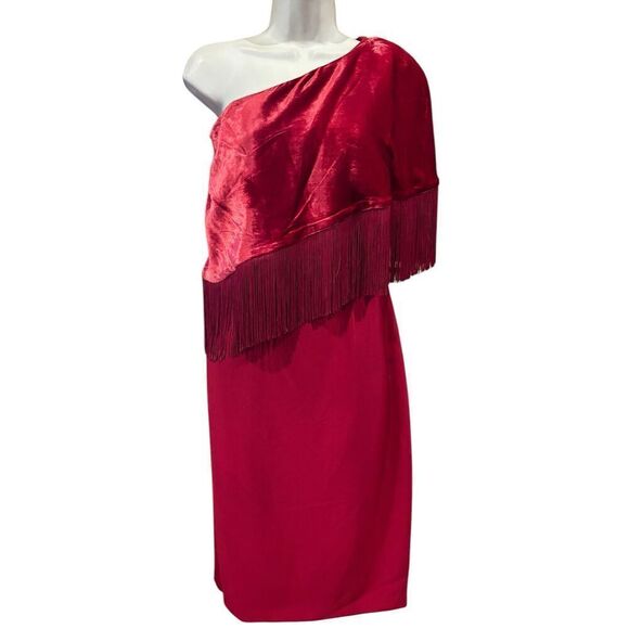 Sachin & Babi Fringed One Shoulder Dress in Deep Red NWT Size 2 - Picture 2 of 6